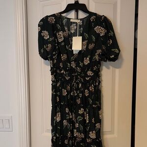 Ulla Johnson Black Floral Midi Dress